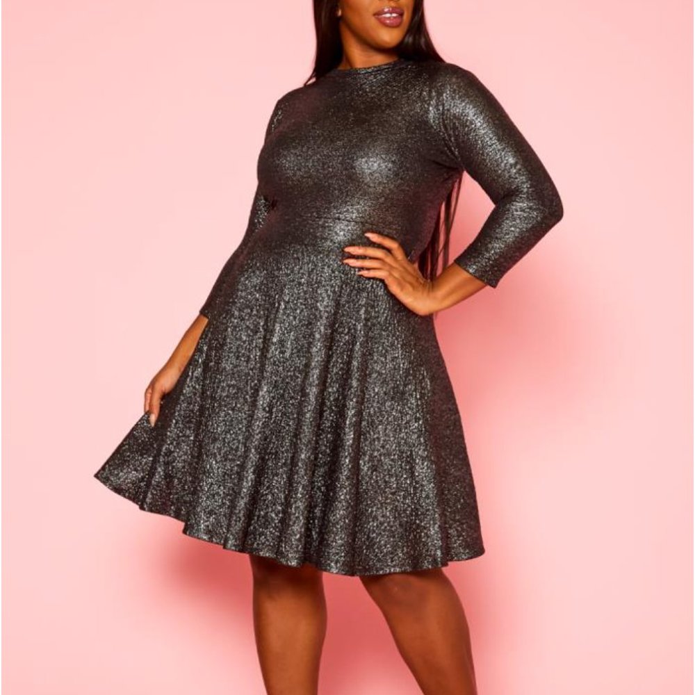 AS. Gunmetal Silver Fit Flare Dress